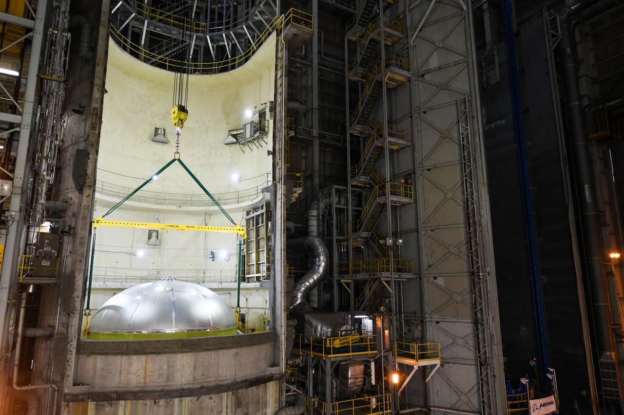 This image shows the latest progress NASA has made in manufacturing the liquid oxygen tank for the second core stage of NASA’s Space Launch System (SLS) rocket. The liquid oxygen tank will be used for the first crewed mission, Artemis II, of the agency’s Artemis program. Teams at NASA’s Michoud Assembly Facility in New Orleans recently completed internal cleaning of the liquid oxygen, or LOX, tank at the facility. Following the cleaning, crews prepared the propellant tank for the next phase of phase of assembly in a different area of the factory by moving, or breaking over, the tank from a vertical to horizontal position. The LOX tank is one of five major elements that make up the rocket’s massive 212-foot-tall core stage. The propellant tank holds 196,000 gallons of supercooled liquid oxygen to help fuel four RS-25 engines, and the internal cleaning ensures no contaminants make their way into the complex propulsion and engine systems of the deep space rocket. The stage, which includes a cluster of four RS-25, will produce more than 2 million pounds of thrust to help launch the SLS rocket and astronauts aboard NASA’s Orion spacecraft around the Moon for Artemis II.   NASA is working to land the first woman and the next man on the Moon by 2024. The agency’s SLS rocket offers more payload mass, volume capability and energy to speed missions through deep space and enable NASA’s Artemis lunar program. SLS, along with Orion, the human landing system, and the Gateway in orbit around the Moon are NASA’s backbone for deep space exploration. No other rocket is capable of carrying astronauts in Orion around the Moon in a single mission.